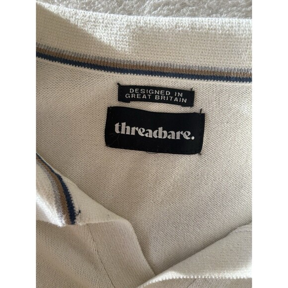 Threadbare Knit Trophy Neck Striped Polo In Acru &Blue Size Medium Preppy - Picture 3 of 10